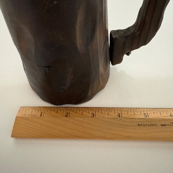 Carved Wooden Beer Mug Tankard Stein Rustic Mid-Century Vintage - Picture 6 of 8